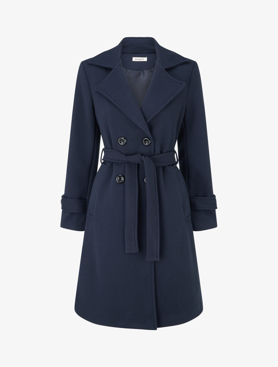 Manteau droit uni ceinturé - Marine - 1