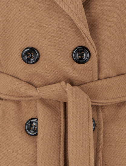 Manteau droit uni ceinturé - Camel - 3