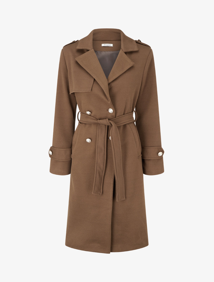 Manteau long à col cranté - Marron - 1