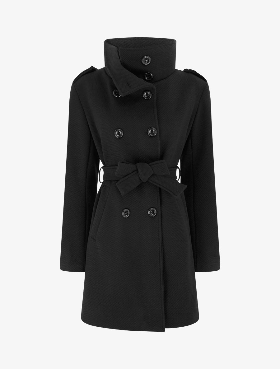 Manteau long à col montant - Noir - 1