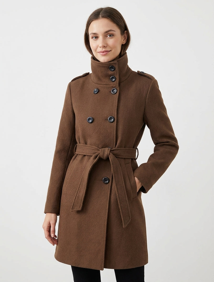 Langer Mantel mit Stehkragen - Braun