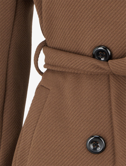 Manteau droit en laine mélangée - Marron - 3