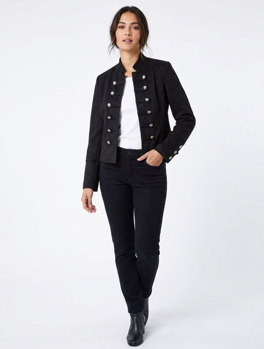 Offiziersstil Wildlederjacke - Schwarz