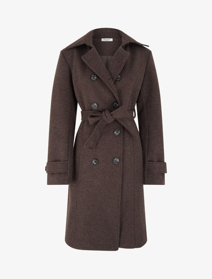 Manteau long croisé basique - Marron - 1