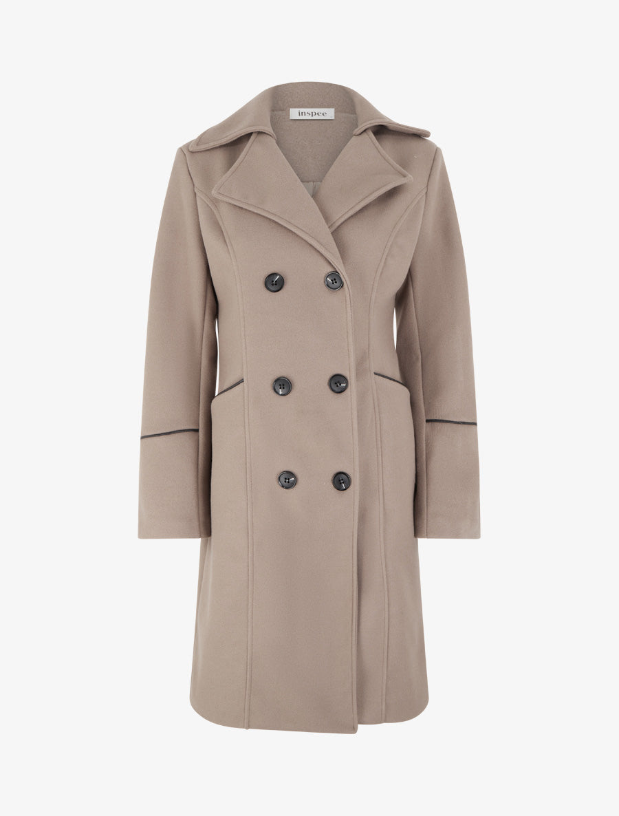 Manteau long croisé coupe droite - Taupe - 1