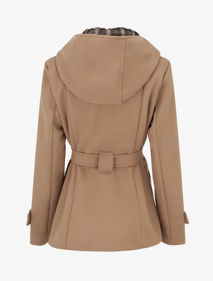 Manteau uni à capuche imprimée amovible - Camel - 2