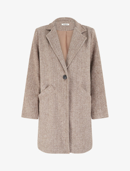 Manteau boutonné imprimé chevron - Camel - 1
