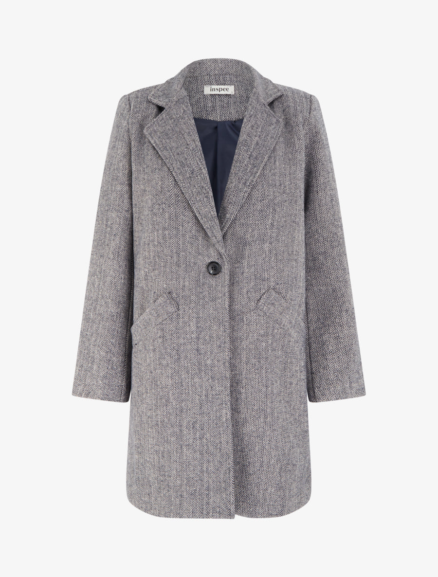 Manteau boutonné imprimé chevron - Marine - 1