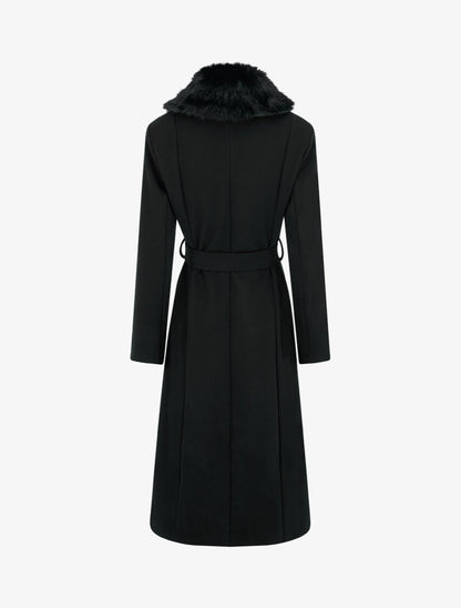 Manteau à col en fourrure synthétique amovible - Noir - 2