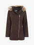 Manteau mi-long à zip asymétrique et capuche en fourrure - Marron - 1