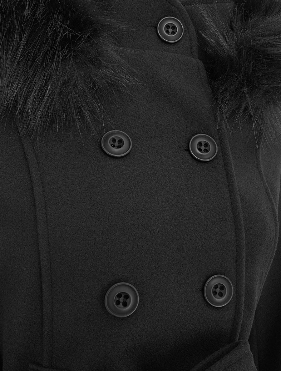 Manteau ceinturé à fermeture croisé et capuche amovible - Noir - 3