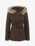 Manteau ceinturé à fermeture croisé et capuche amovible - Chocolat - 1