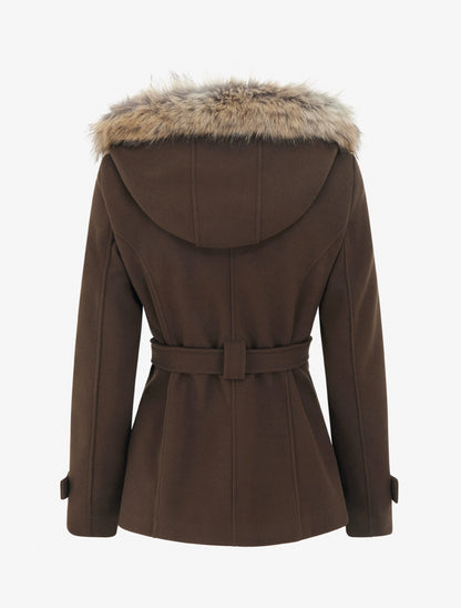 Manteau ceinturé à fermeture croisé et capuche amovible - Chocolat - 2