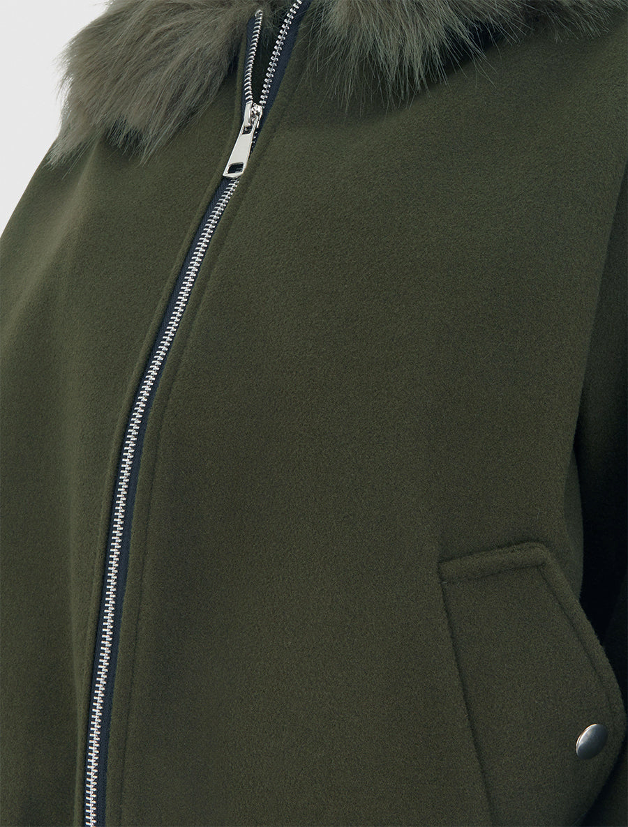 Veste style bomber col fourrure ton sur ton - Kaki - 3