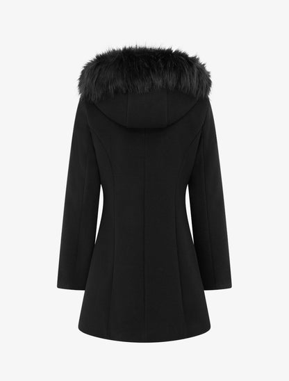 Manteau long à capuche ornée de fourrure synthétique - Noir - 2