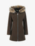 Manteau long à capuche ornée de fourrure synthétique - Marron - 1