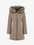 Manteau long à capuche ornée de fourrure synthétique - Taupe - 1