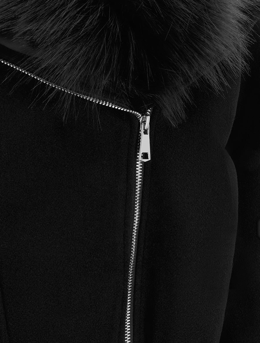 Perfecto à col en fourrure synthétique amovible - Noir - 3