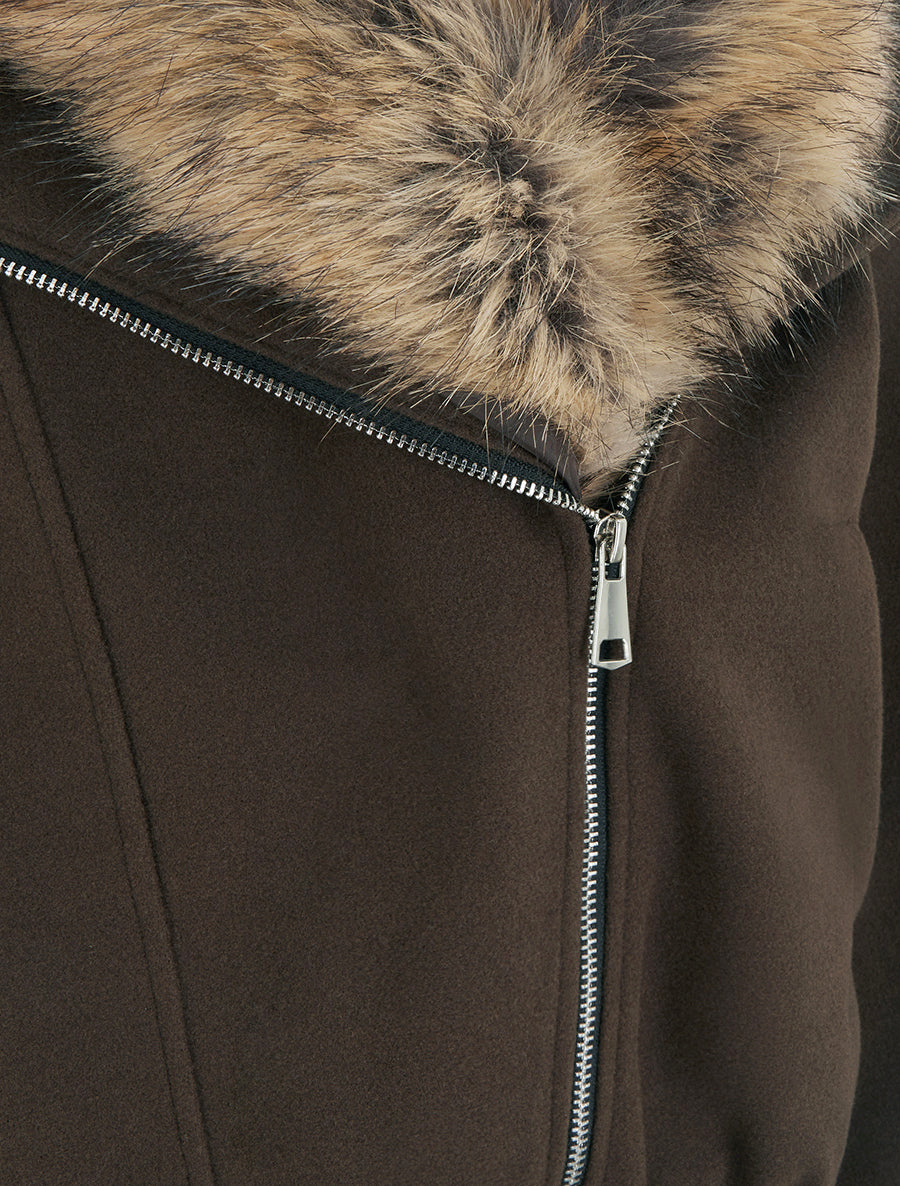 Perfecto à col en fourrure synthétique amovible - Marron - 3