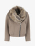 Perfecto à col en fourrure synthétique amovible - Taupe - 1