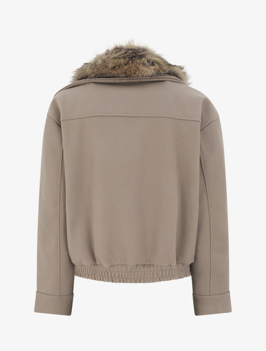 Perfecto à col en fourrure synthétique amovible - Taupe - 2