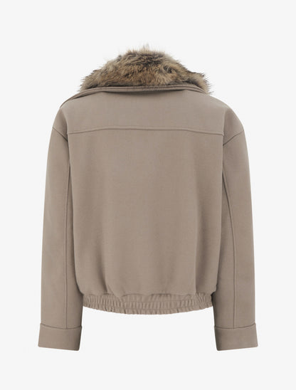Perfecto à col en fourrure synthétique amovible - Taupe - 2