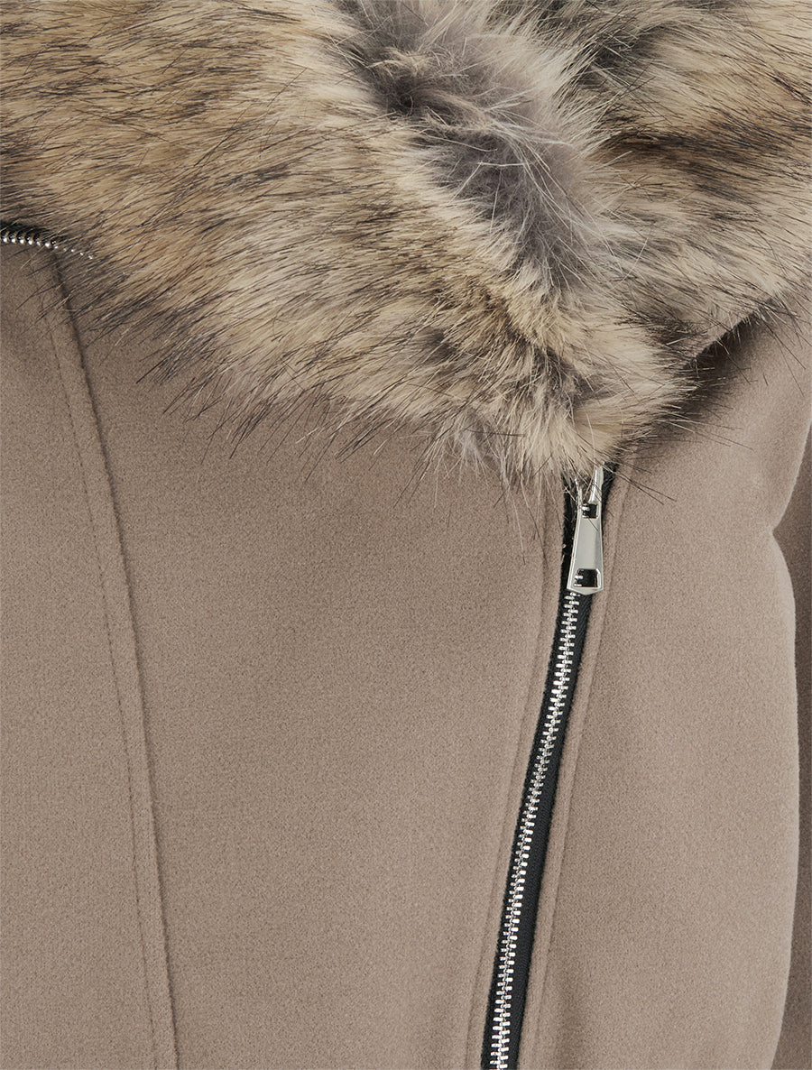 Perfecto à col en fourrure synthétique amovible - Taupe - 3