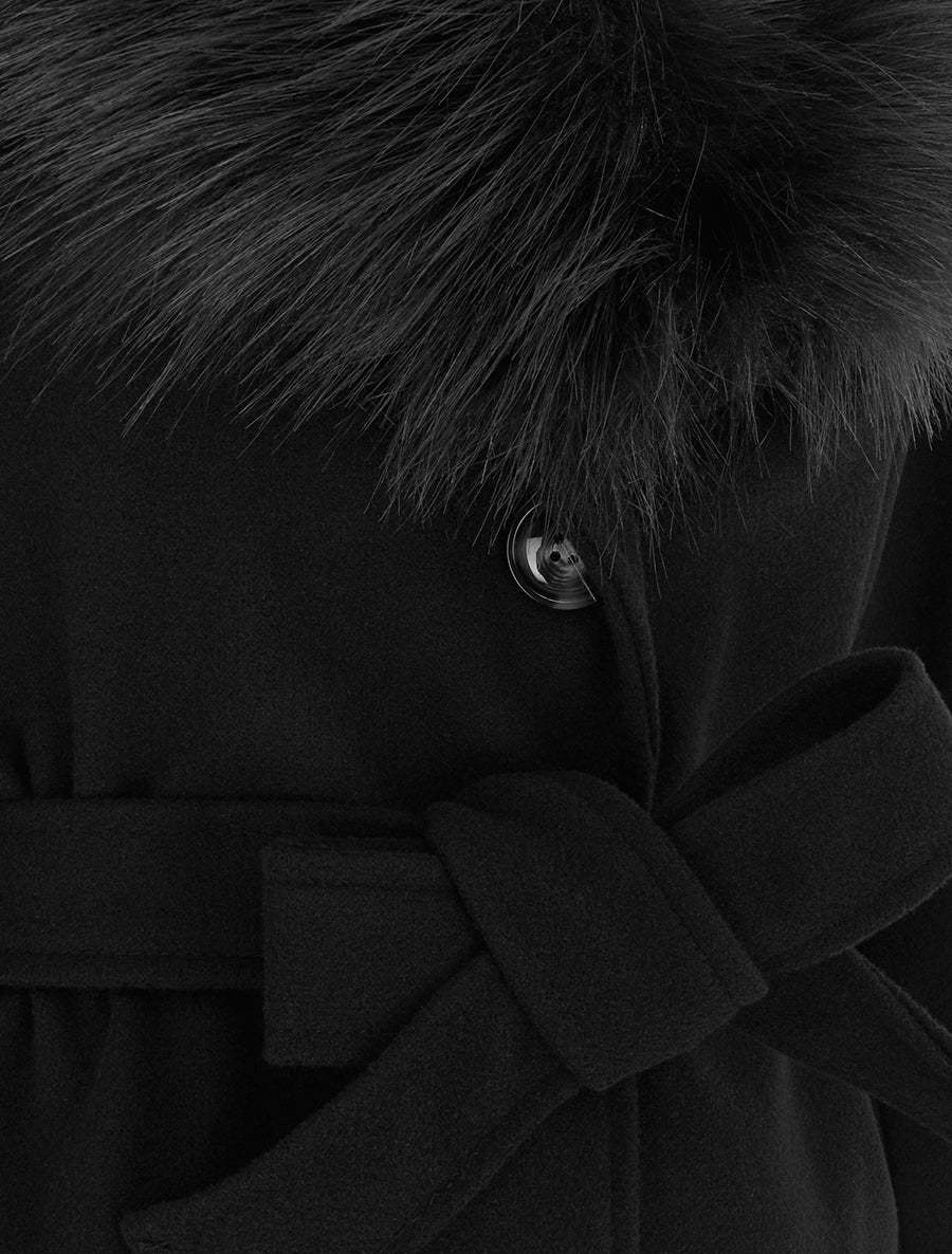 Manteau long ceinturé à fourrure synthétique amovible - Noir - 3