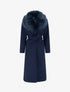 Manteau long ceinturé à fourrure synthétique amovible - Marine - 1