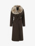 Manteau long ceinturé à fourrure synthétique amovible - Marron - 1
