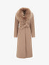 Manteau long ceinturé à fourrure synthétique amovible - Camel - 1