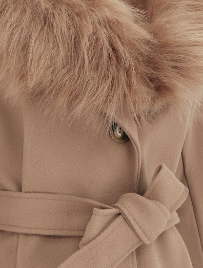 Manteau long ceinturé à fourrure synthétique amovible - Camel - 3