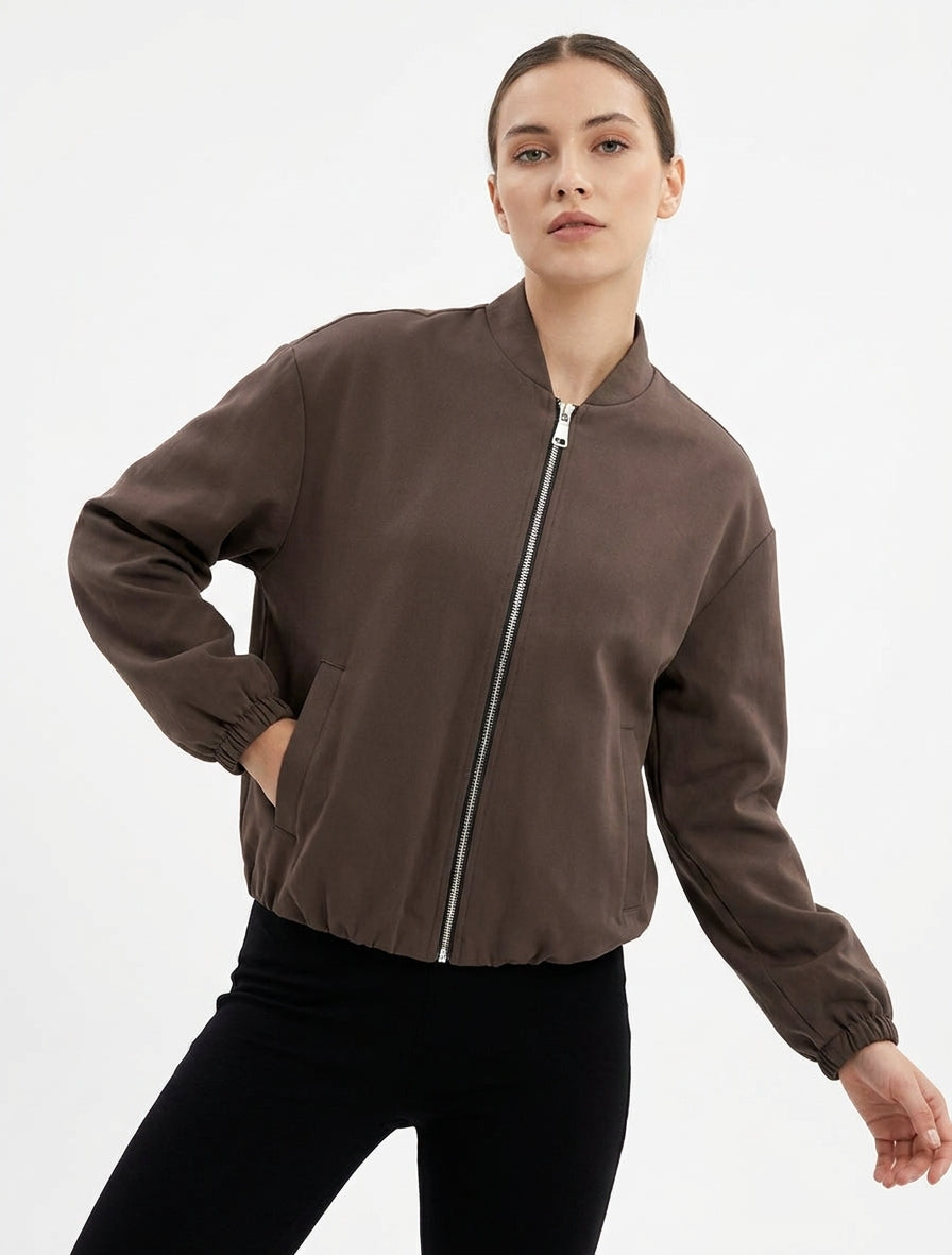 Bomber mit elastischen Bündchen - Braun