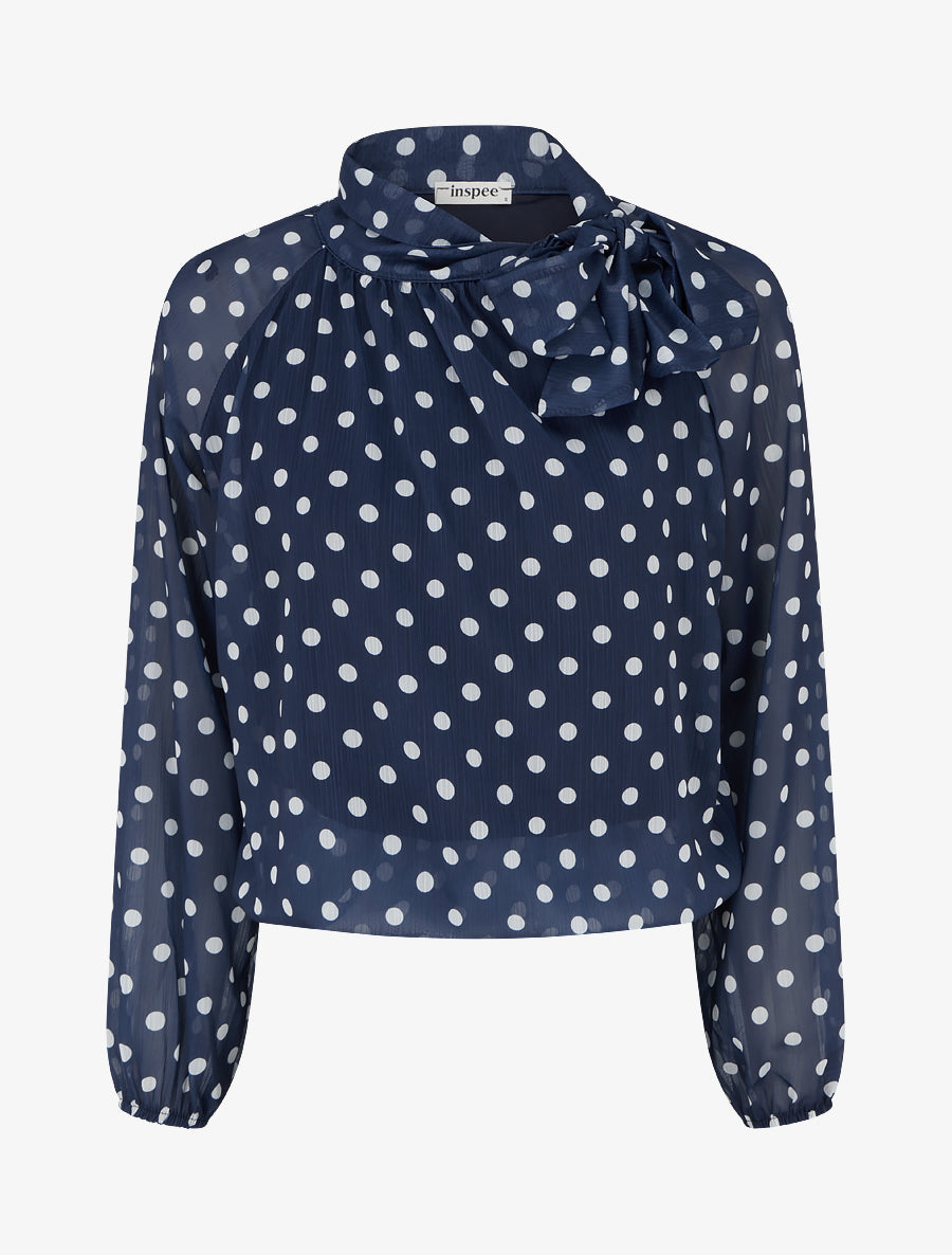 Blouse en voile imprimé à pois - Marine - 1
