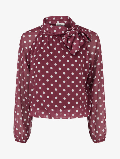 Blouse en voile imprimé à pois - Bordeaux - 1