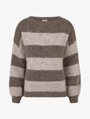 Pull en maille à rayures - Taupe - 1