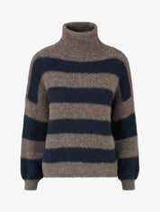 Pull rayé à col roulé - Marine/taupe - 1