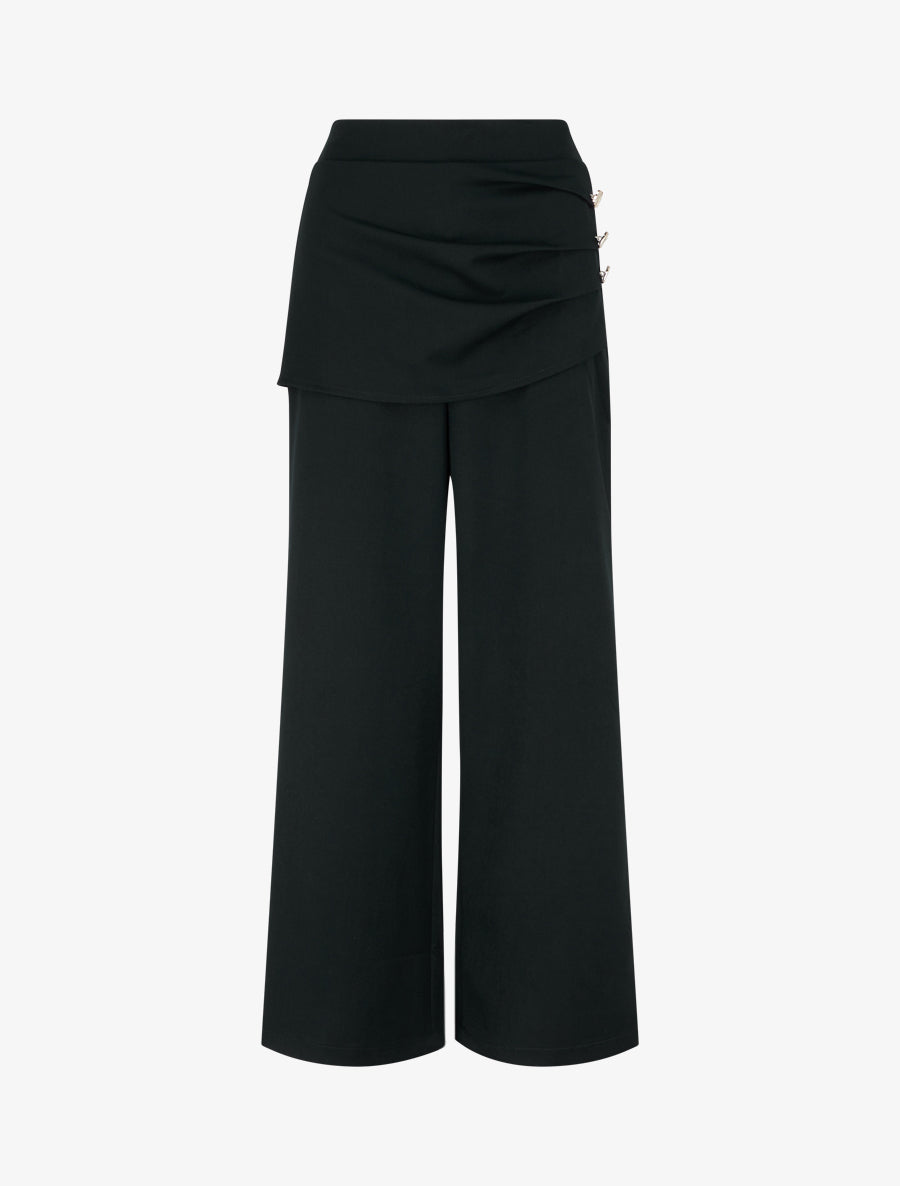 Pantalon ample taille haute et drapé - Noir - 1