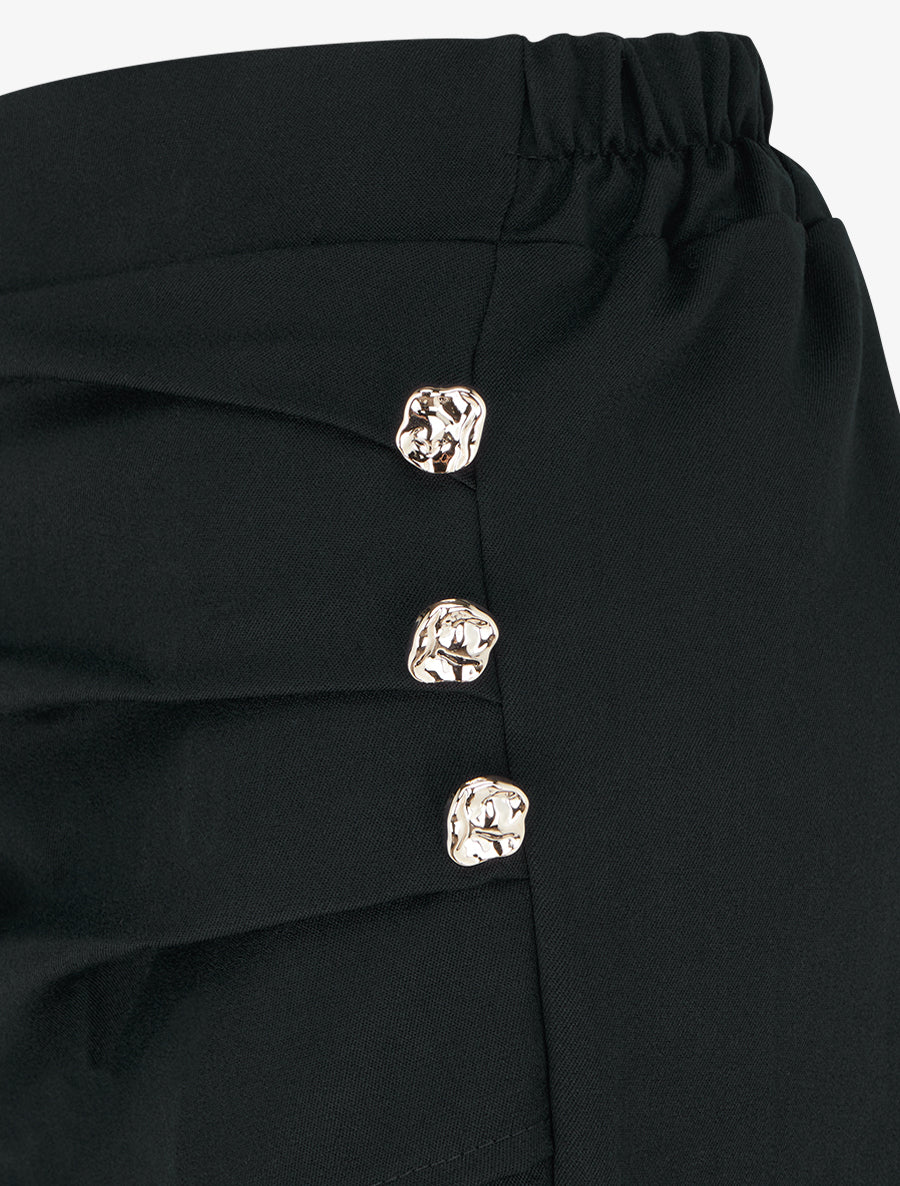 Pantalon ample taille haute et drapé - Noir - 3