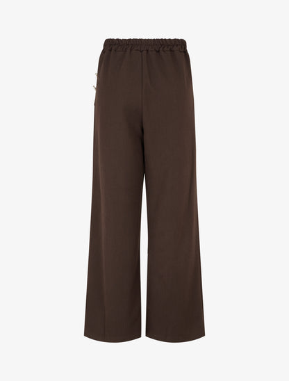 Pantalon ample taille haute et drapé - Marron - 2