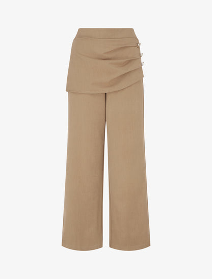 Pantalon ample taille haute et drapé - Camel clair - 1
