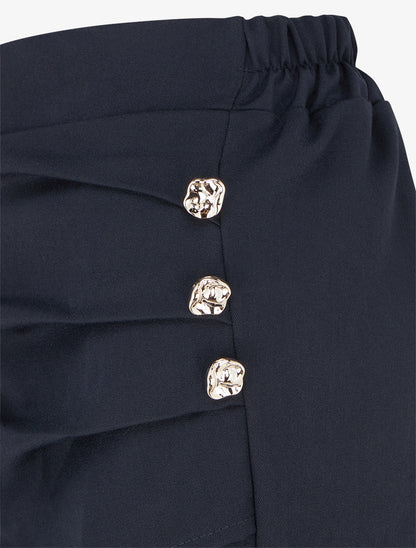 Pantalon ample taille haute et drapé - Marine - 3