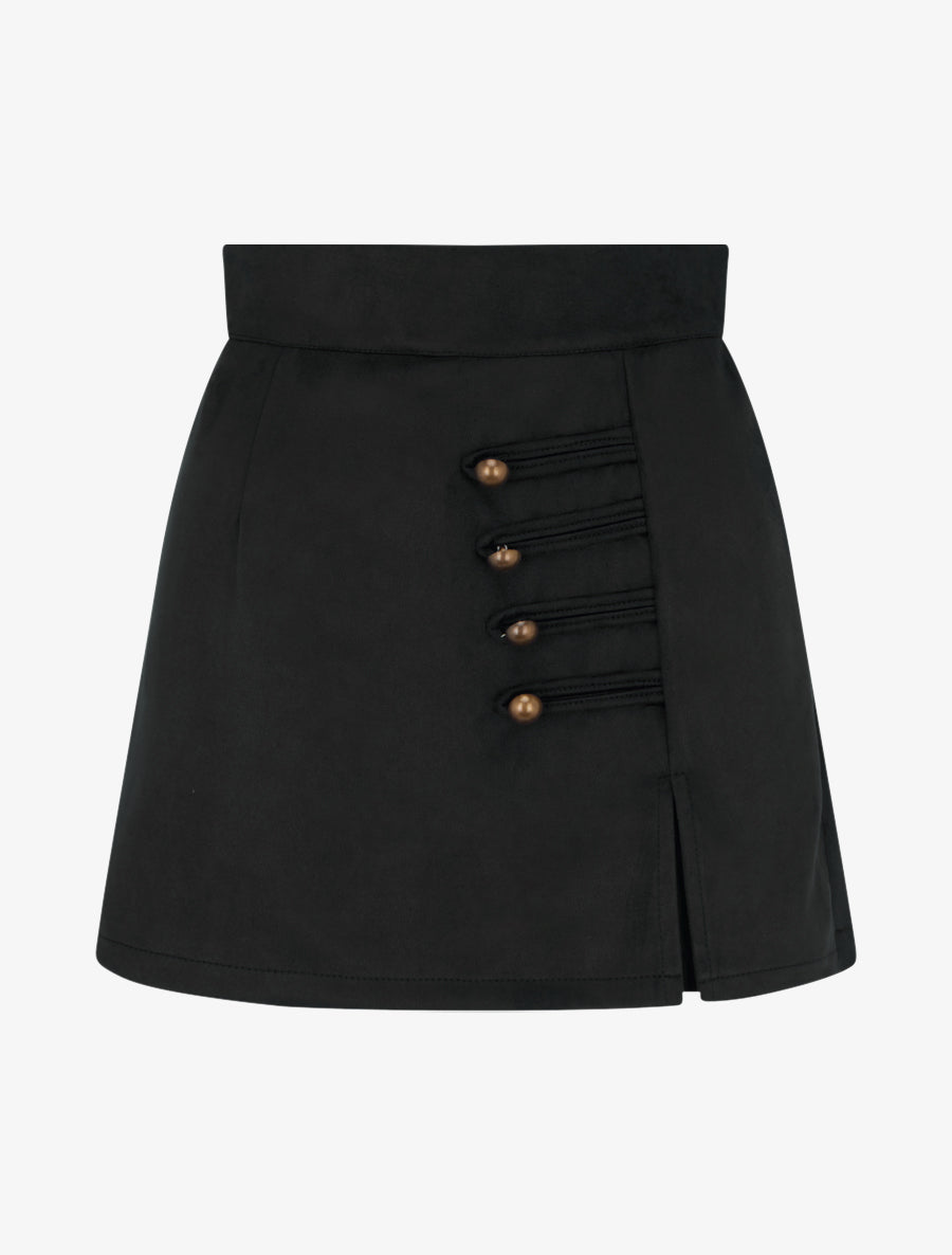 Jupe-short en suédine à boutons décoratifs - Noir - 1
