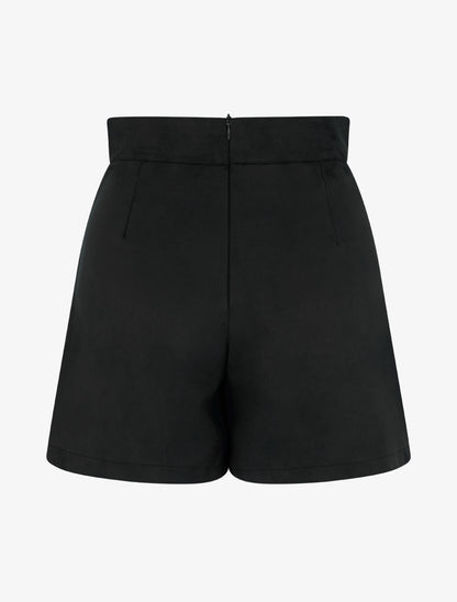 Jupe-short en suédine à boutons décoratifs - Noir - 2