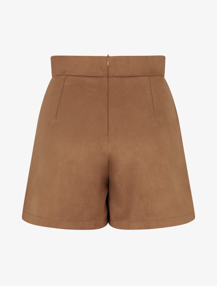 Jupe-short en suédine à boutons décoratifs - Camel - 2
