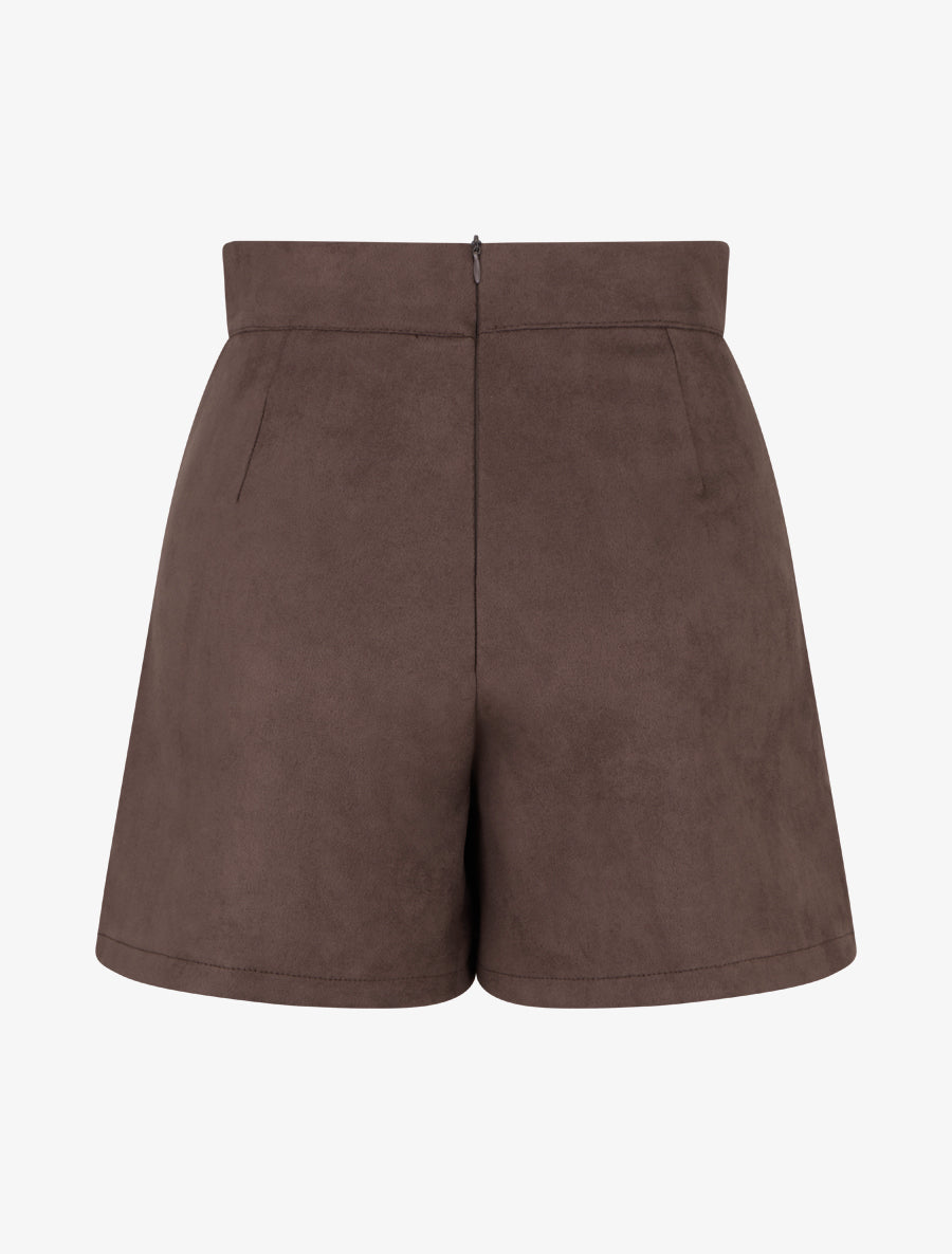 Jupe-short en suédine à boutons décoratifs - Marron - 2