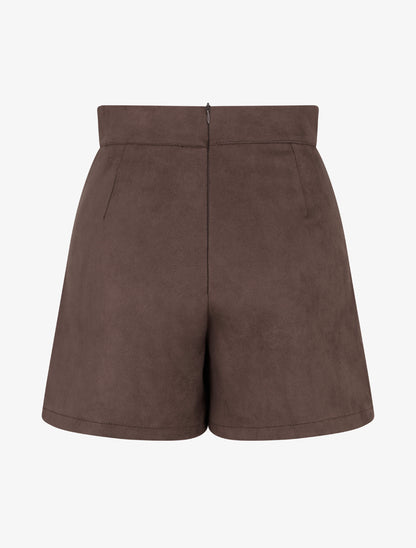 Jupe-short en suédine à boutons décoratifs - Marron - 2
