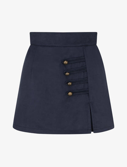 Jupe-short en suédine à boutons décoratifs - Marine - 1