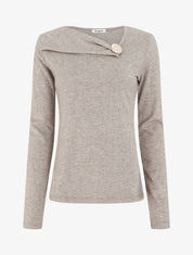Pull fin à empiècement bijou - Taupe - 1