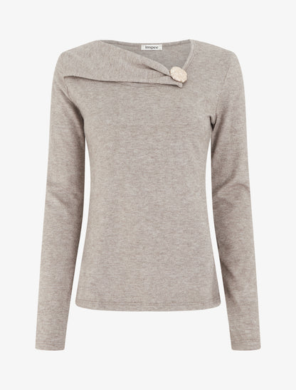 Pull fin à empiècement bijou - Taupe - 1